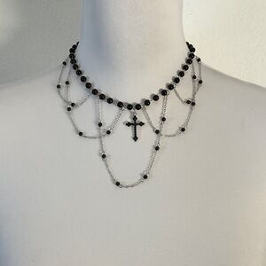 Chic Black and Silver Cross Necklace